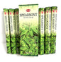 HEM Spearmint incense sticks packaging with green leaf design on a white background