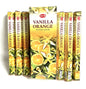 Packaging of Vanilla Orange incense sticks with brand name HEM on a white background