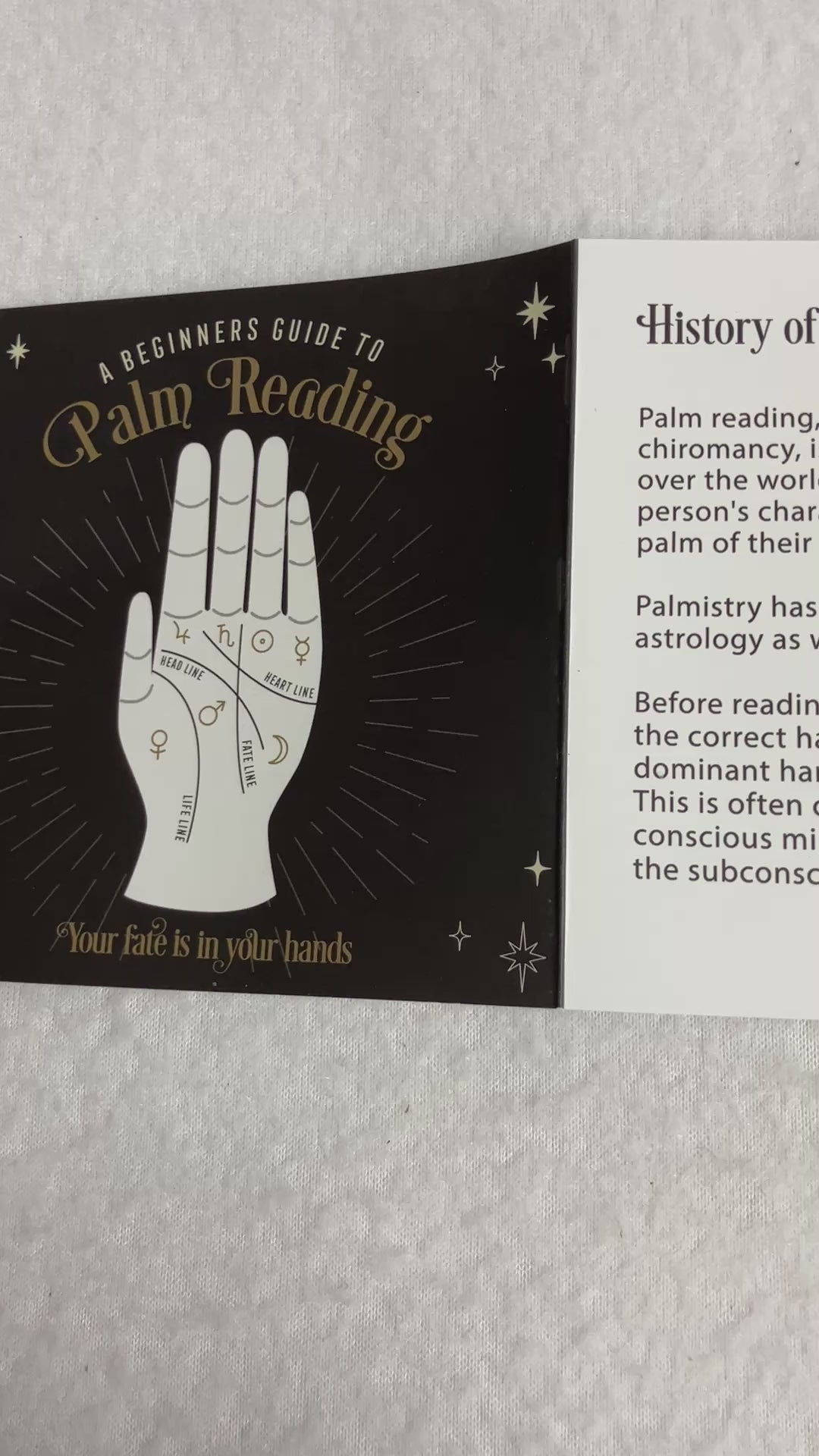 The Beginners Guide to Palm Reading included with the hand. 